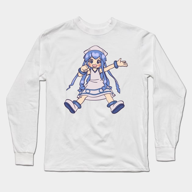 I draw happy blue squid girl / Shinryaku Ika Musume anime Long Sleeve T-Shirt by mudwizard